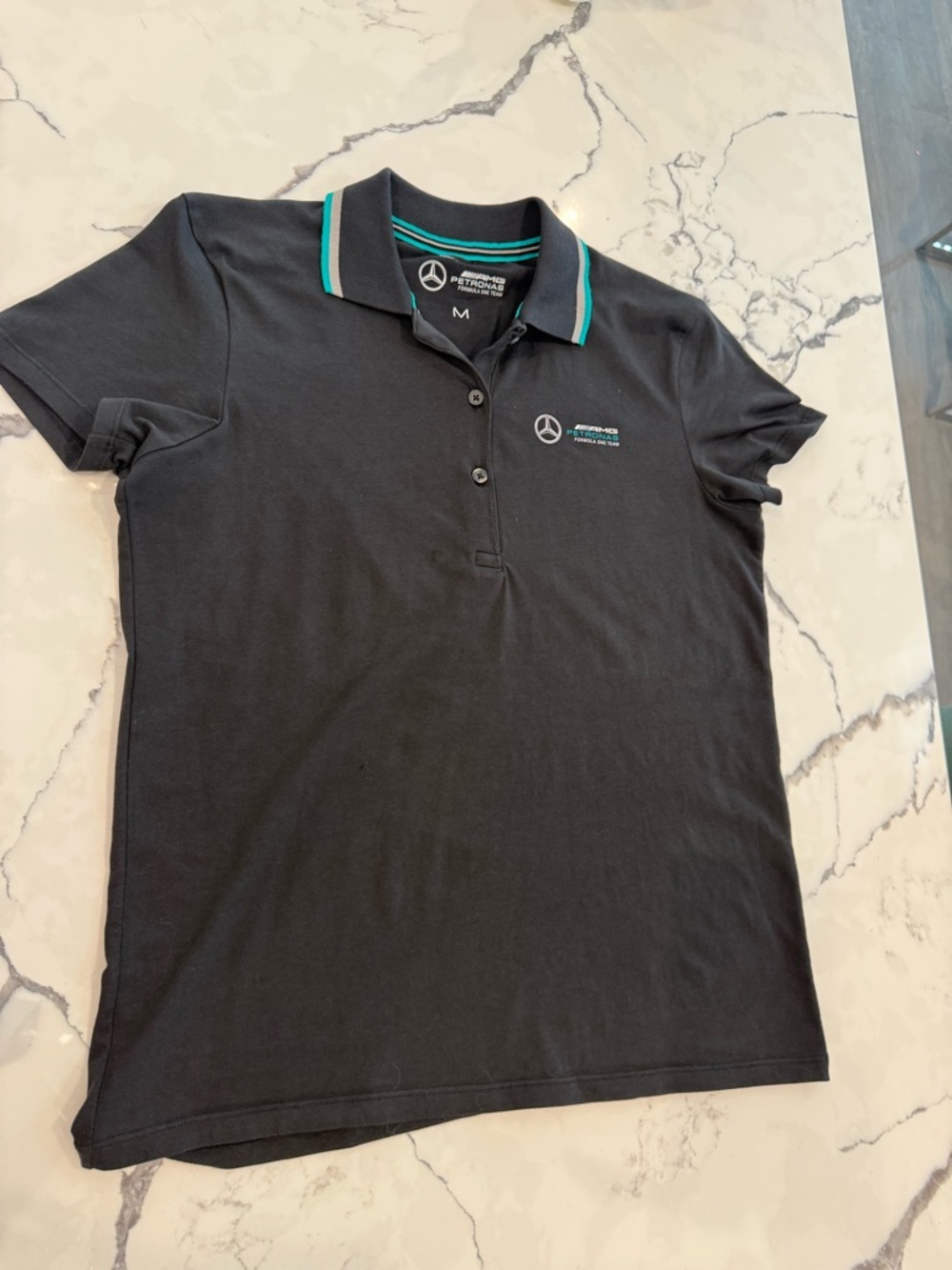Mercedes-Benz PETRONAS Black Polo Shirt with Teal Trim - women’s M